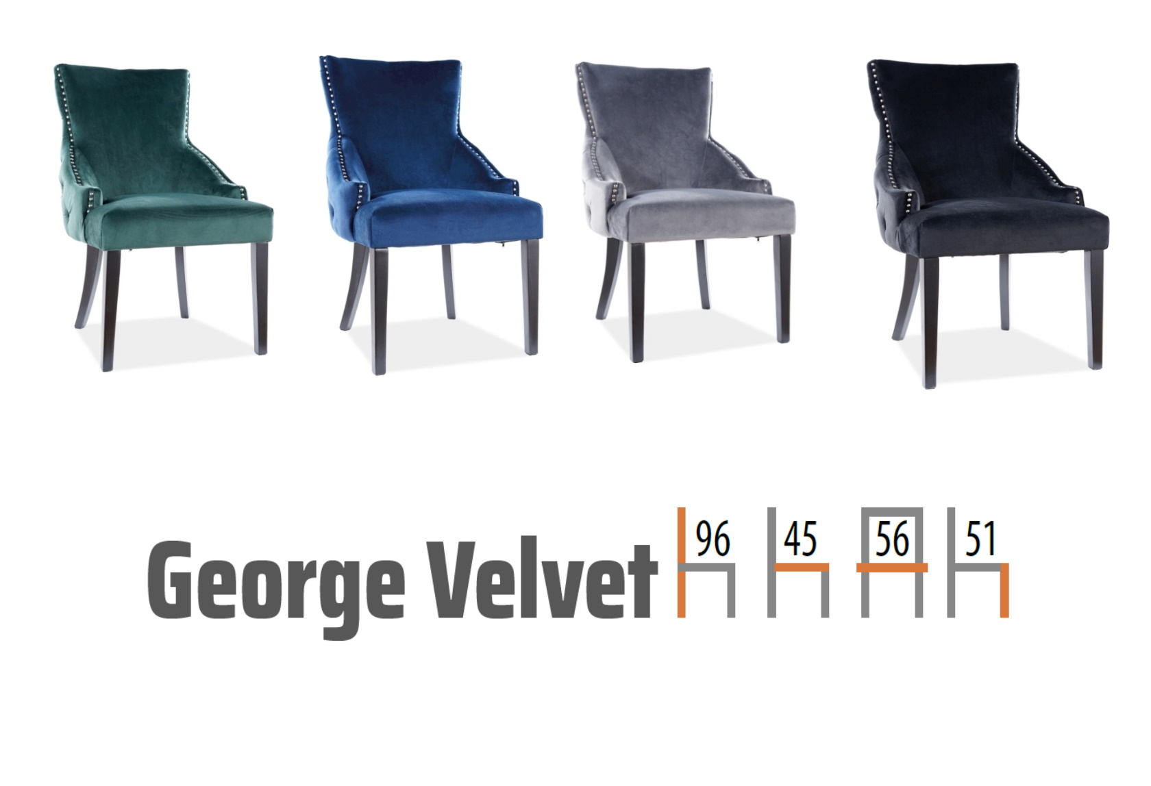 krzesła tapicerowane z aksamitu george velvet, wymiary